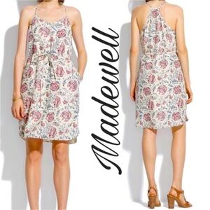 Madewell Daybreak Floral Silk Sundress 2 Halter Pockets Drawstring Lined
